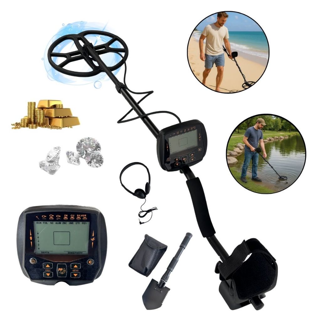 Importway Detector de Metal Profissional, 3M de Profundidade, com Pilha, Pá Dobrável e Fone de Ouvido