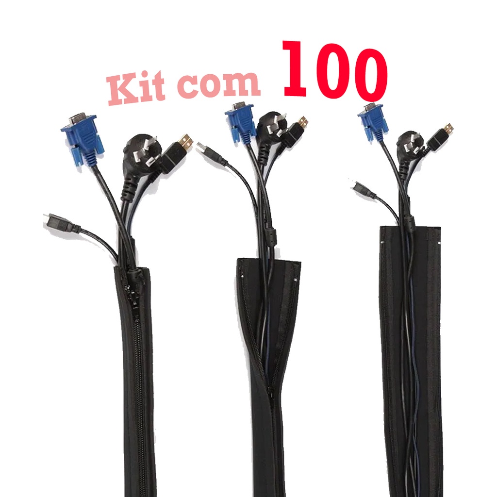 Luva Esconde Cabos e Fios Parede Rack Mesa Escritório Flexível Neoprene com Zíper
