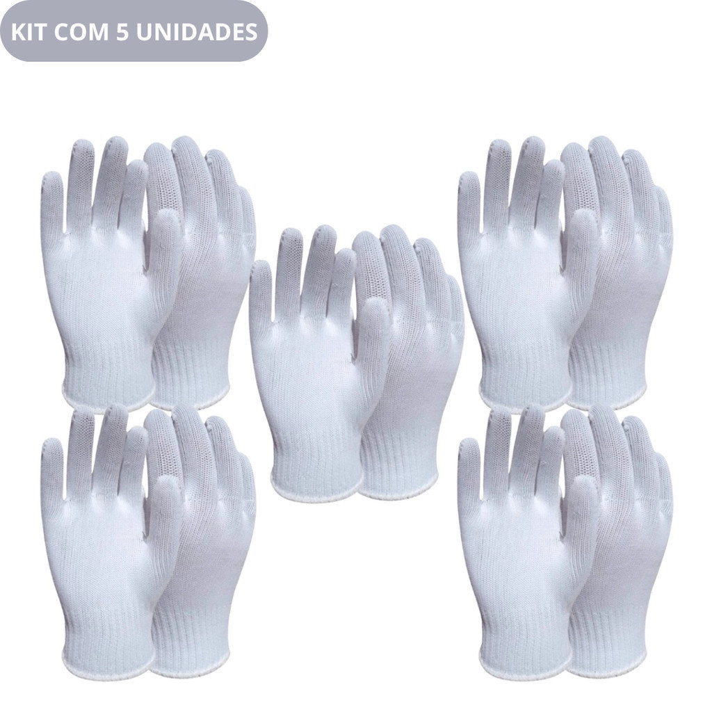 Conjunto 5 Luvas Brancas de Proteção Multiuso – Reuti - Original Premium Lacrado Envio Rápido
