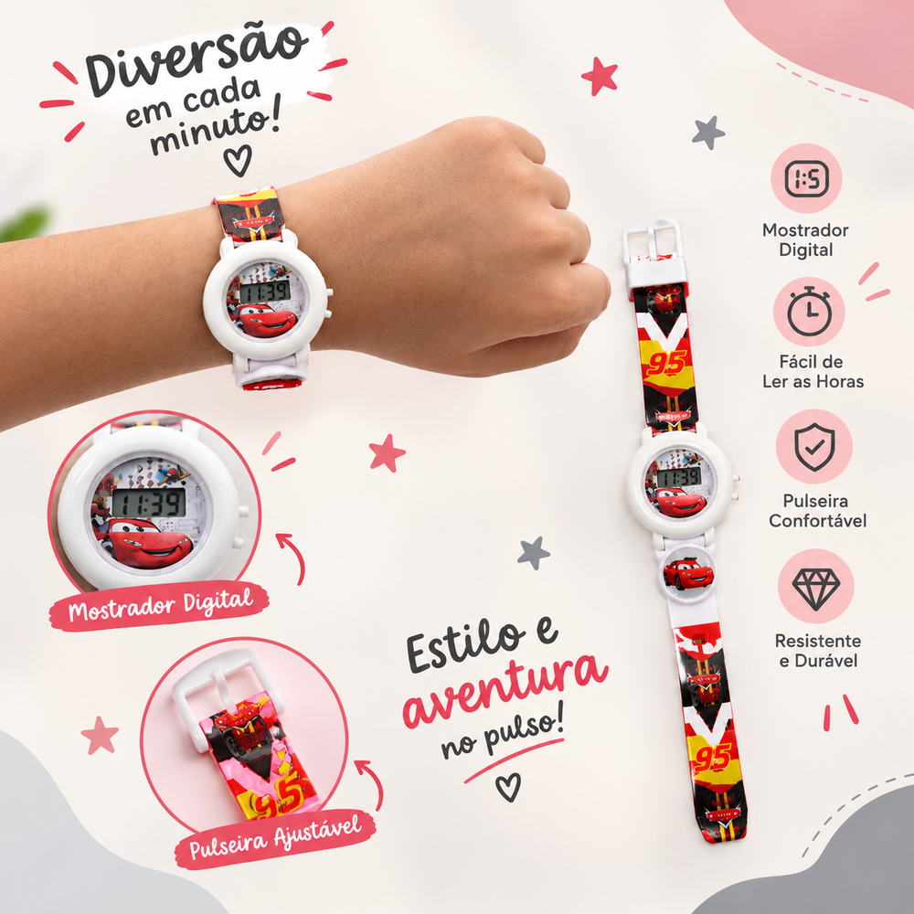 Relógio Infantil Digital com Pulseira Ajustável e Visor de Fácil Leitura