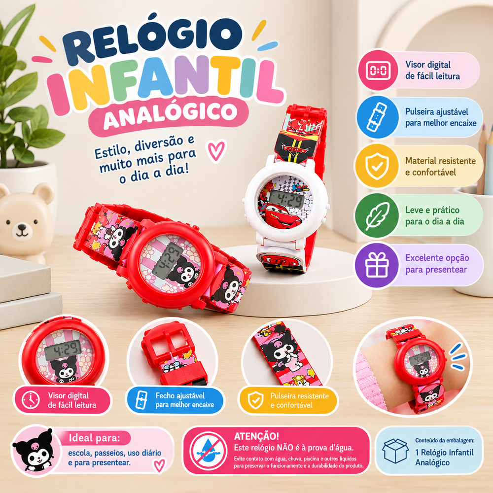 Relógio Infantil para Meninos e Meninas Digital e Pulseira Ajustável