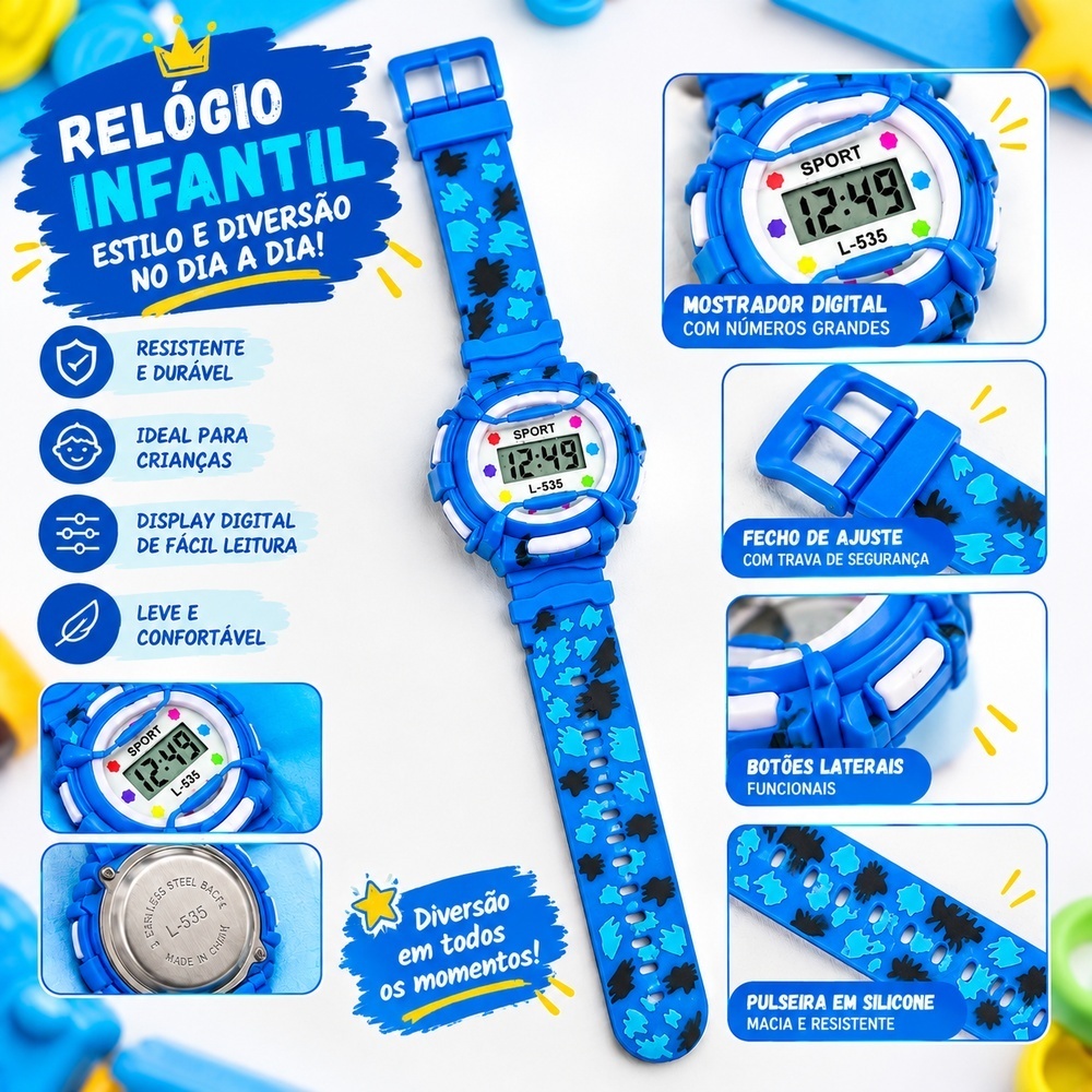 Relógio Infantil Digital Esportivo Camuflado Diversão e Aventura