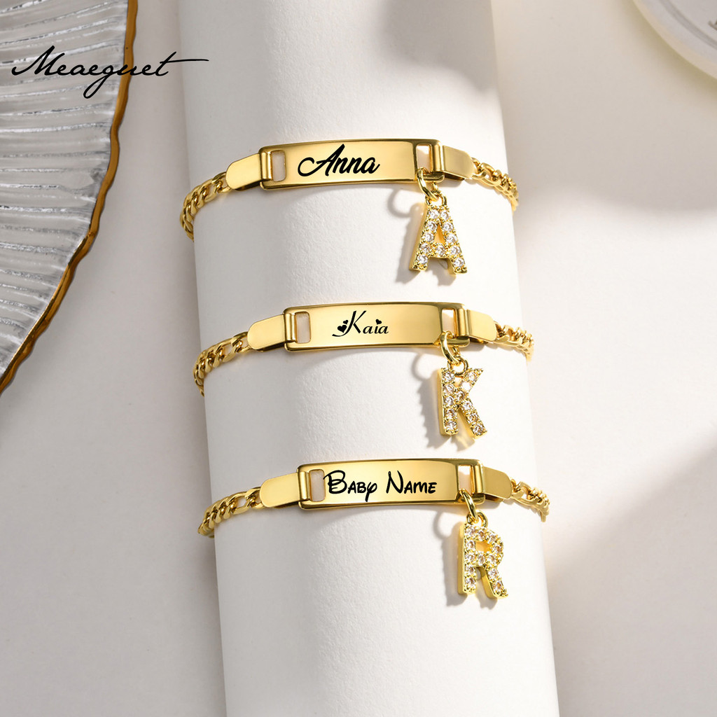 Pulseiras Personalizadas Para Bebês Meaegut , Gravadas Livres Com Nome Pingente De Carta Inicial , Presente Toddler