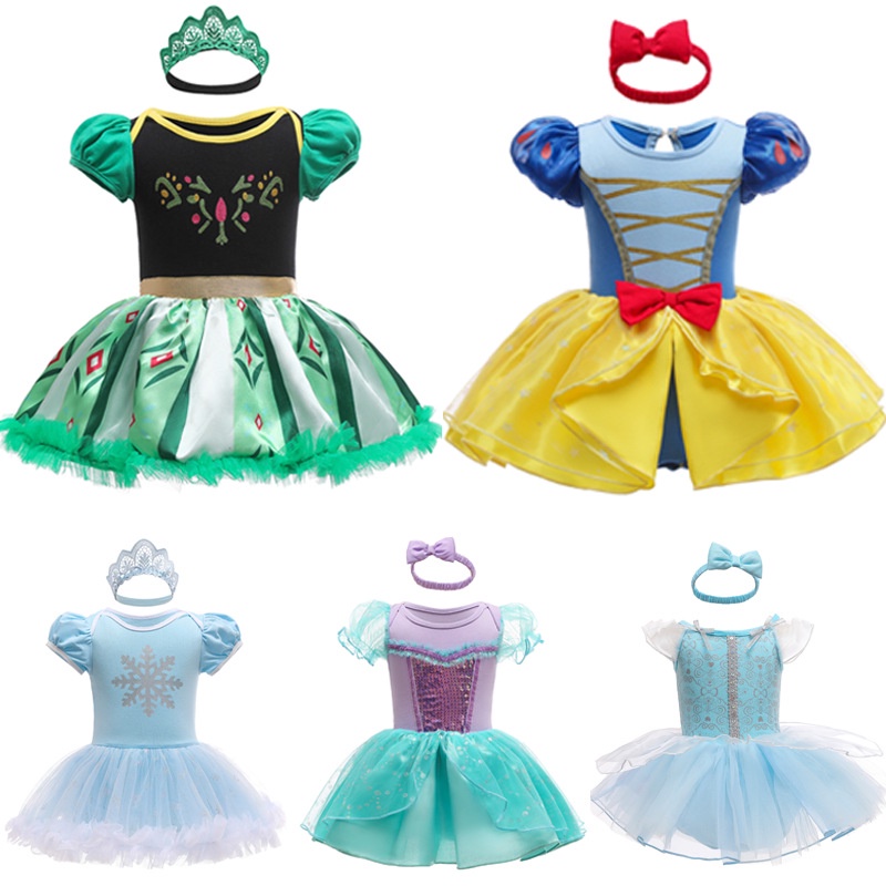 Tsbbbb Festa De Aniversário Do Recém-Nascido Fantasia Cinderela Branca De Neve Elsa Anna Fita De Cabeça De Menina Toddler Princesa Vestidobaby Cotton Romper D36