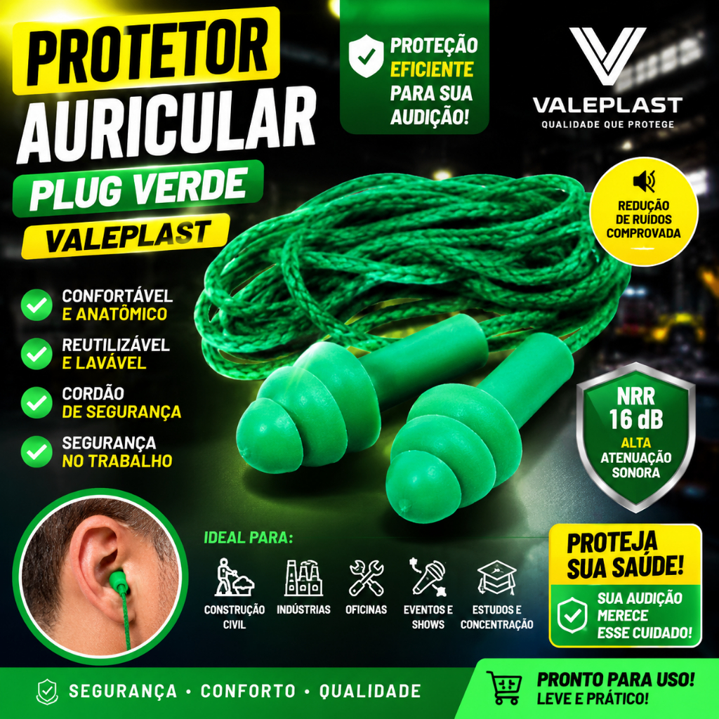 Protetor Auricular Plug Verde - Valeplast