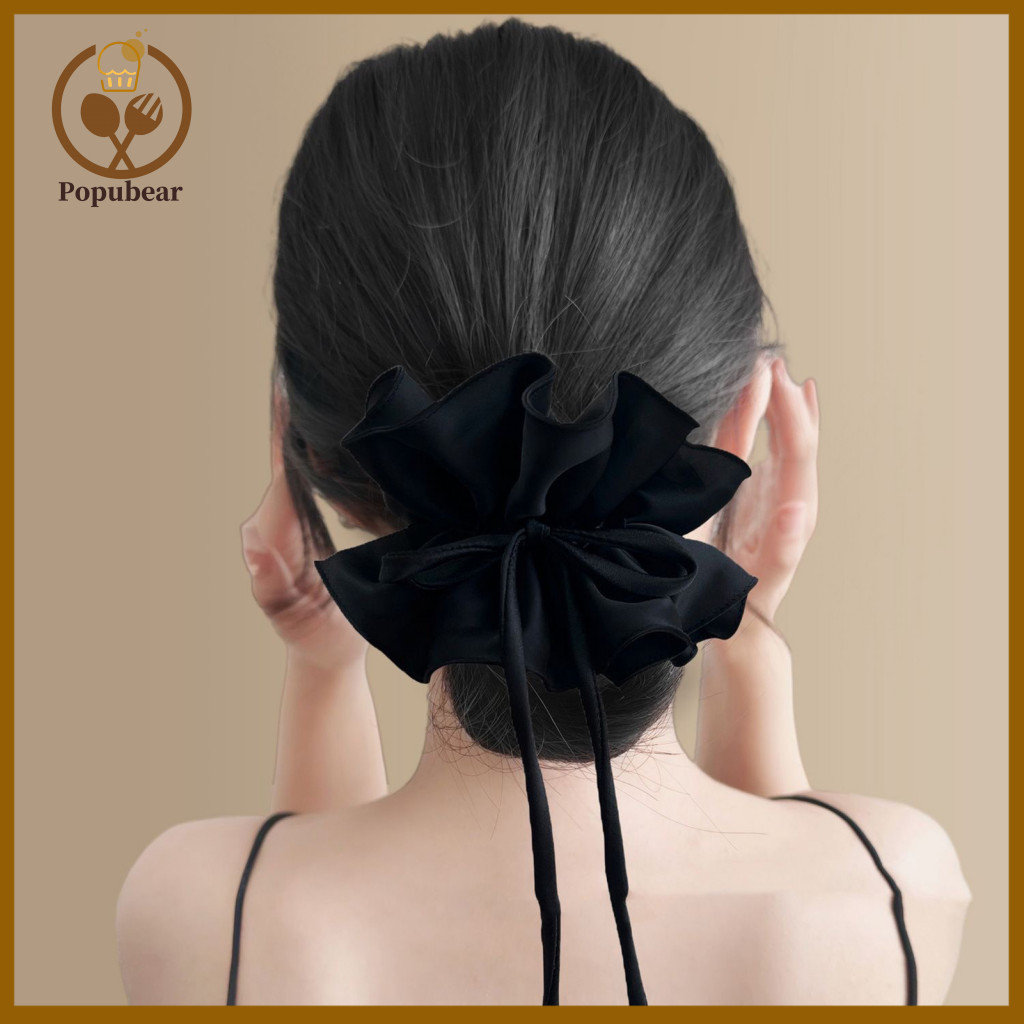 Adjustable Hair Tie No Damage Double Layer Pleated Bowknot Elastic Non-slip Soft Band Stylish Accessory for Women and Gi