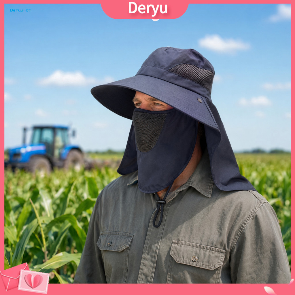 Fisherman Sun Hat All-round Protection Breathable Mesh Bucket with 360° Sunshade Detachable Face Guard Neck Flap Adjust