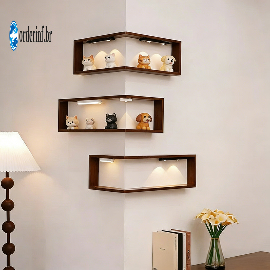 Wall Shelf Bookshelf Wooden Corner Shelves – Floating Storage Rack for Books Plants Photos Figurines Collectibles Spac