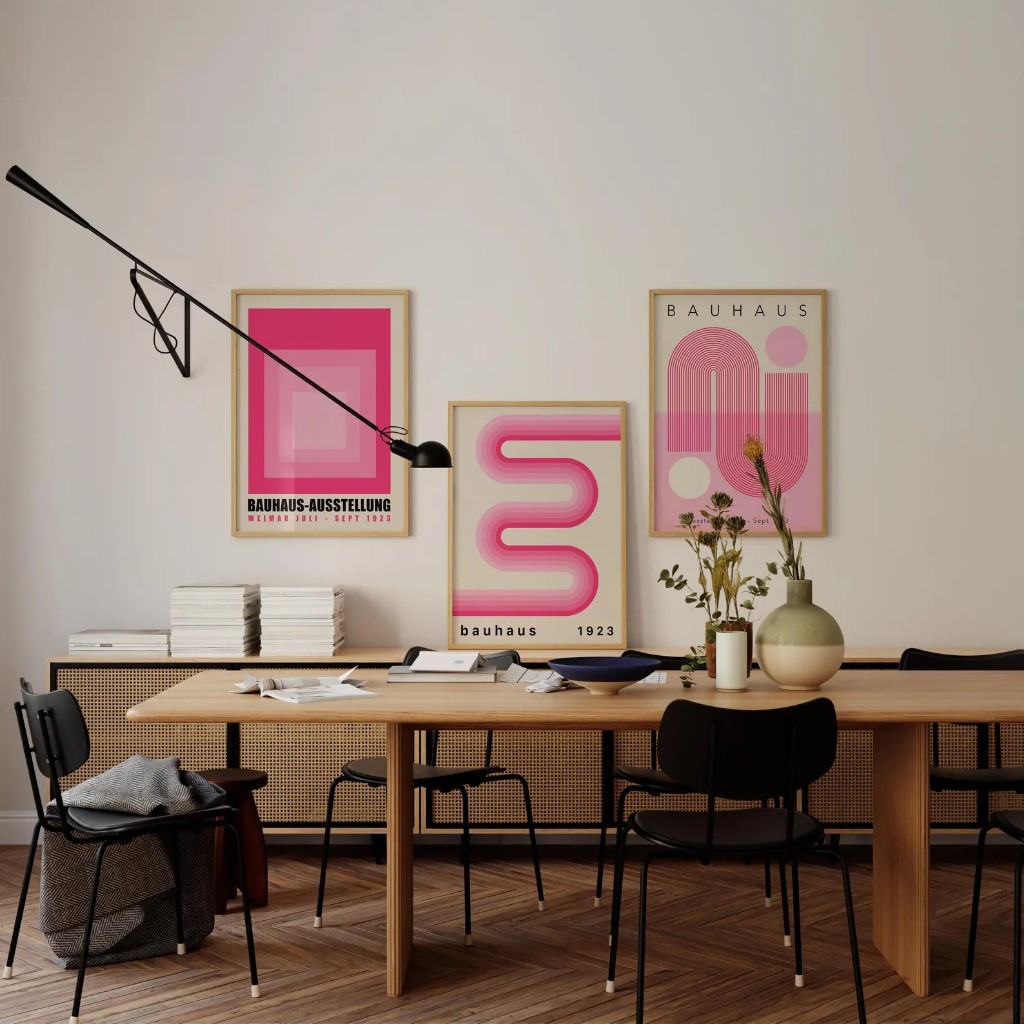 Kit 3 Quadros Decorativos Geométrico Moderno com Moldura Bauhaus – Art In Stroke No1