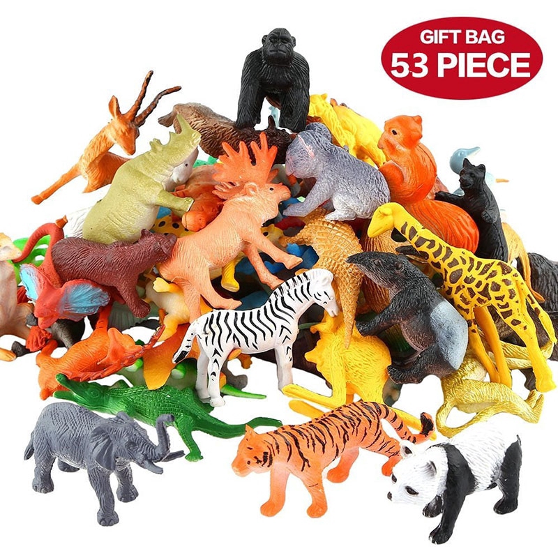 53 Pçs/set Mini Brinquedos Animais Da Selva Plástico Realista Selvagens Educação Aprendizagem Elefante Gazelle Girafa Go