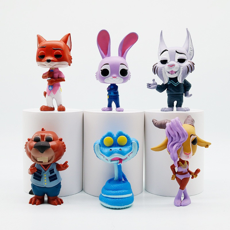6 Pçs/Set 8.5cm Dos Desenhos Animados Anime Zootopia Figura Coelho Judy Hopps Fox Nick Wilde Gazelle Gary De'Snake Q Ver