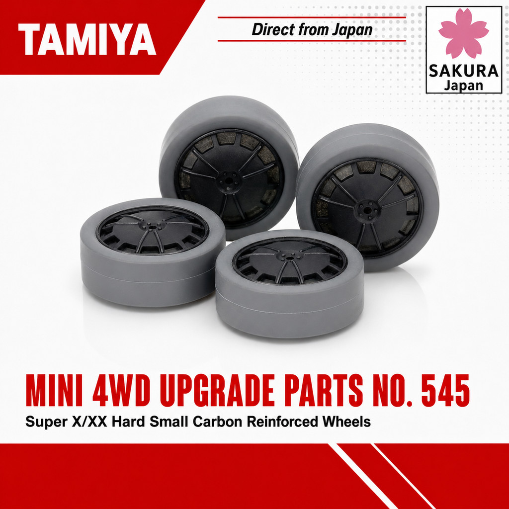 Tamiya Mini 4WD Upgrade Parts No. 545 Super X/XX Hard Small Diameter Low-Height Tires (26mm, Gray) & Carbon Reinforced W