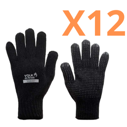 Kit 12 Luva Pigmentada CA 36347 Cotton Black Volk Malha Tricotada Obras Construção Mecanica Preta