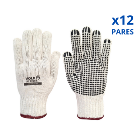 Kit 12 Luva Cotton Pigmentada Volk CA 46933 Luva de Malha Branca Pedreiro Manutenção Construção