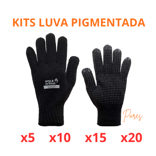 Kit Luva Cotton Black Pigmetnada Volk CA 36347 Volk Luva Malha Preta Obras Construcao Manutencao