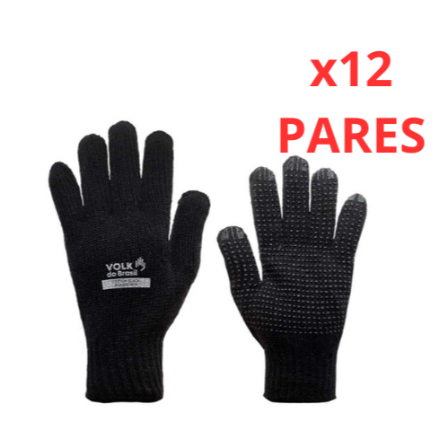 Kit 12 Luva Cotton Black Luva de Malha Algodao Tricotada Sem Pigmento Volk Preta Protecao EPI