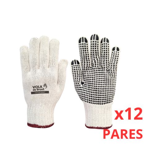 Kit 12 Luva Cotton Pigmentada Luva Malha Branca Volk