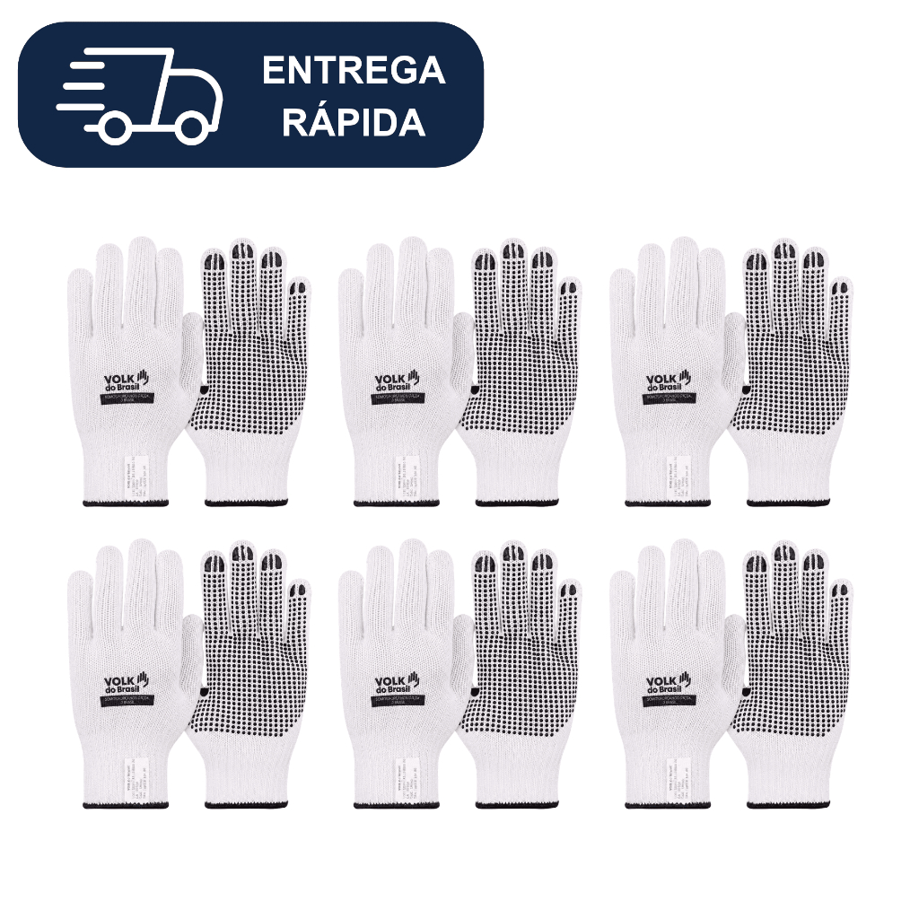 Kit com 60 Pares de Luva Cotton Pigmentada Branca Volk CA 30521 Algodão PVC Tricotada