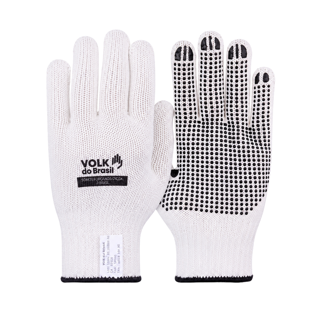 Luva Cotton Pigmentada Branca Volk CA 30521 Epi Algodão PVC Tricotada