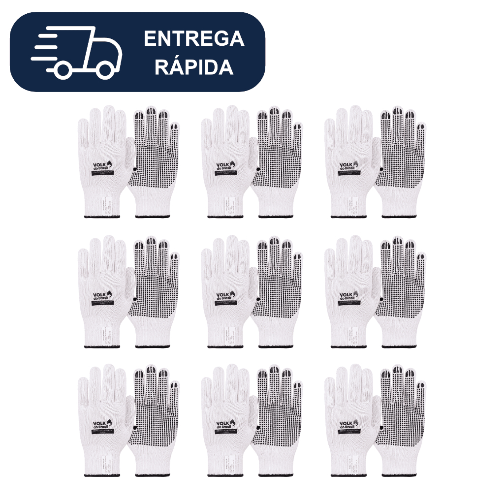 Kit com 100 Pares de Luva Cotton Pigmentada Branca Volk CA 30521 Epi Algodão Tricotada