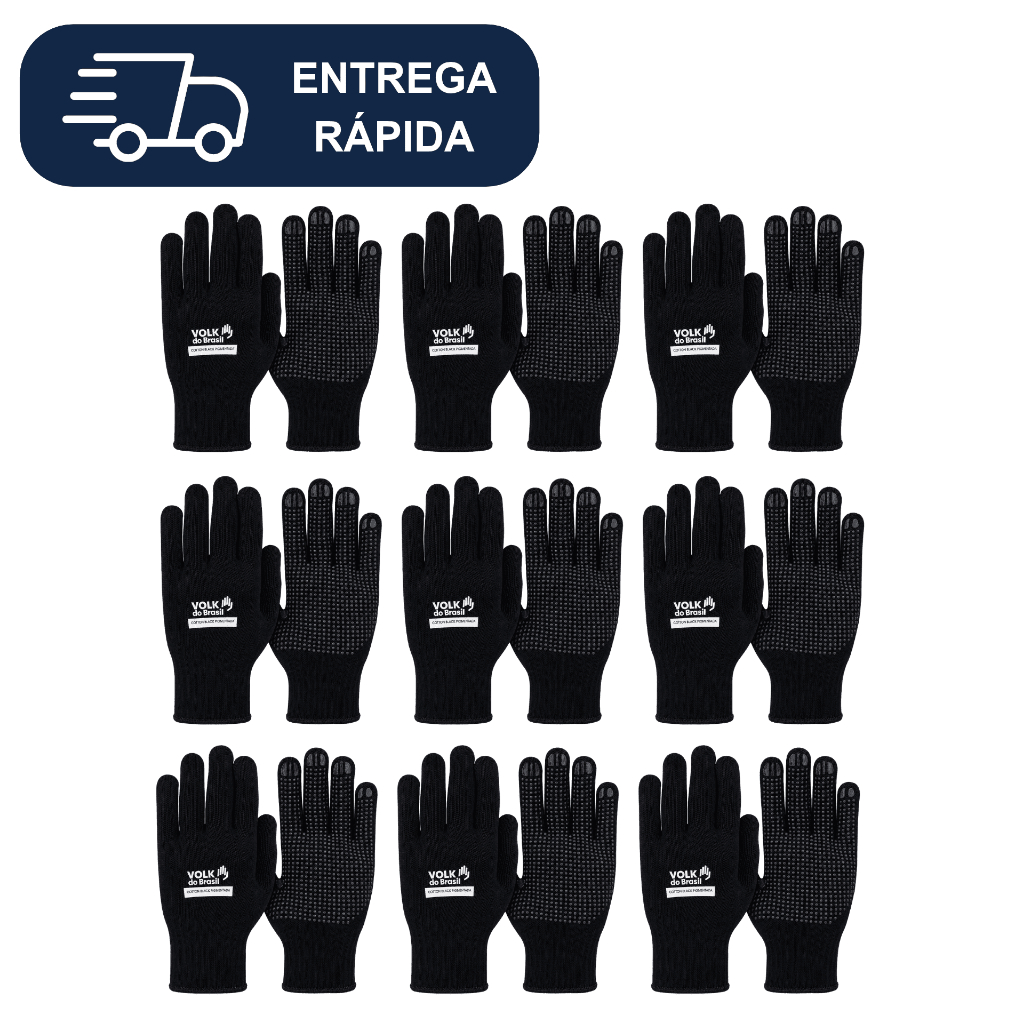 Kit com 100 Pares de Luva Pigmentada Preta Volk CA 36347 Epi Cotton Black Algodão Antiderrapante