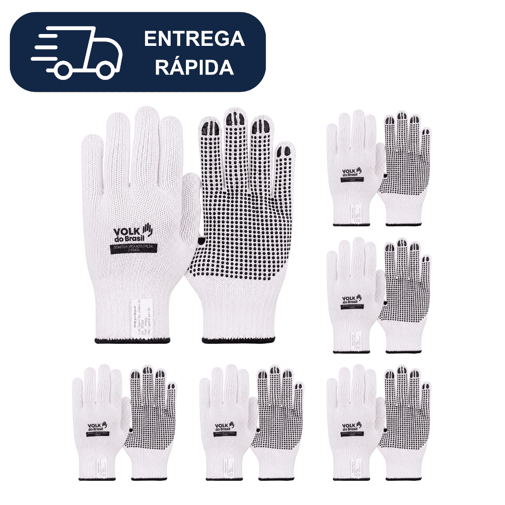Kit com 12 Pares de Luva Cotton Pigmentada Branca Volk CA 30521 Epi Algodão Tricotada