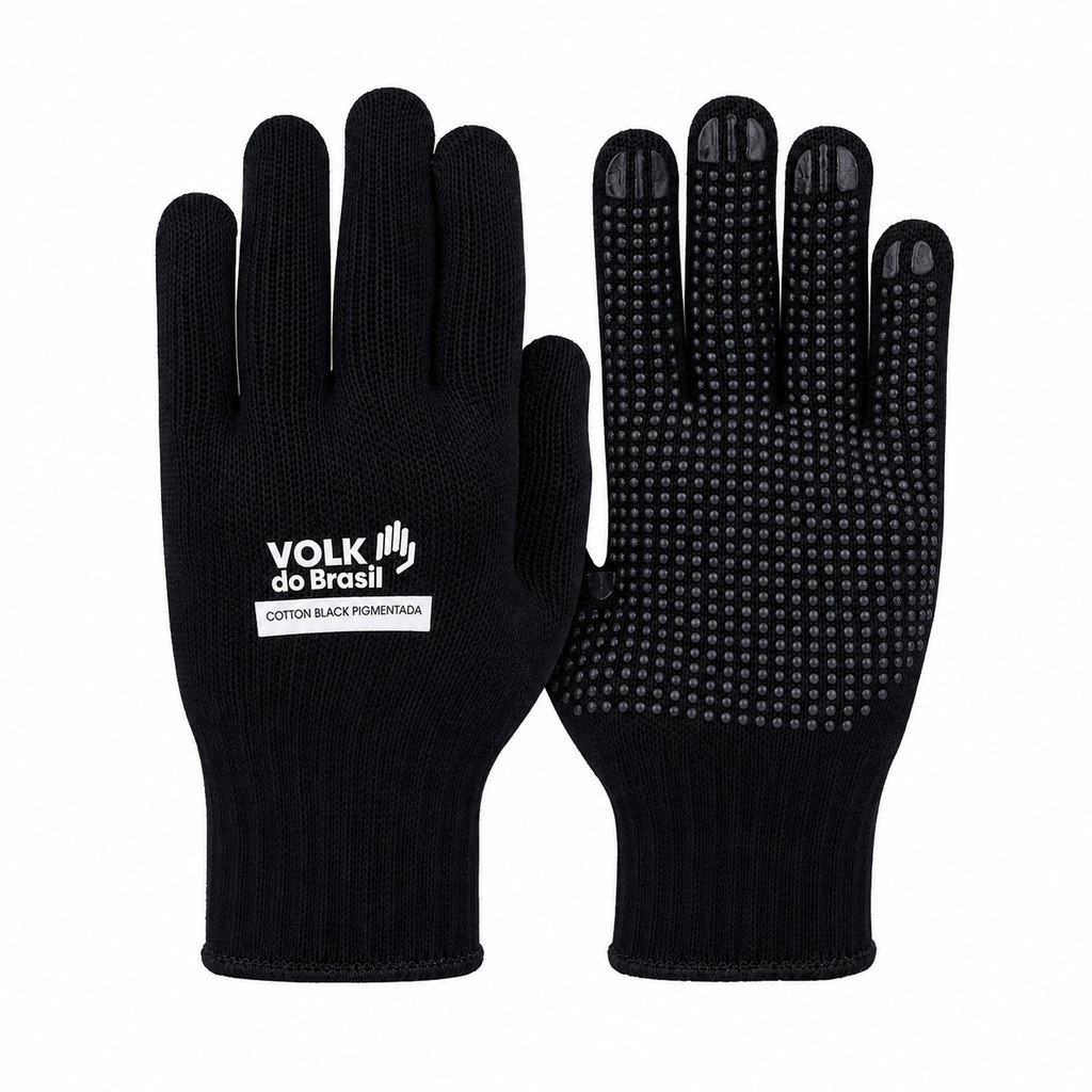 Luva de Segurança Pigmentada Preta Volk CA 36347 Epi Cotton Black Algodão PVC