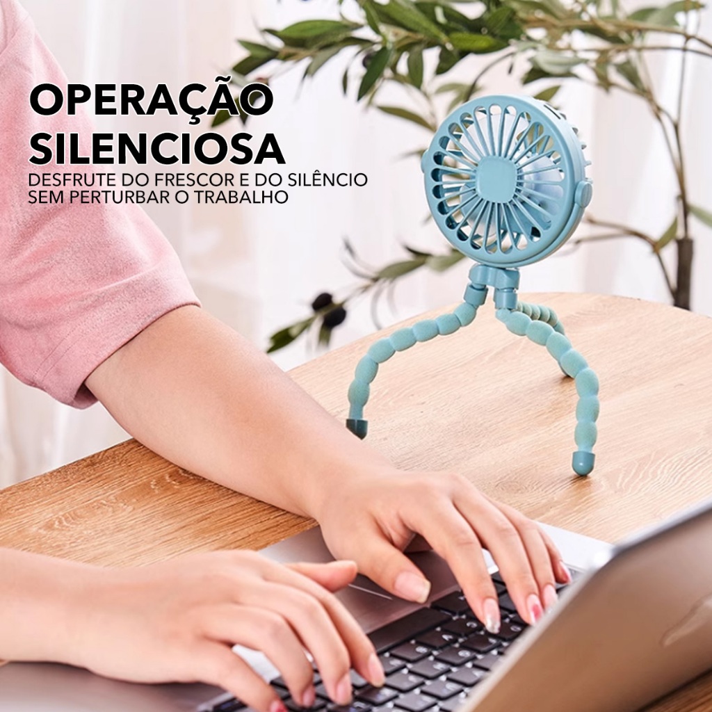 Frete Grátis Ventilador Portátil USB Recarregável Silencioso com Tripé - 3 Velocidades Minifan Polvo para Viagem e Casa