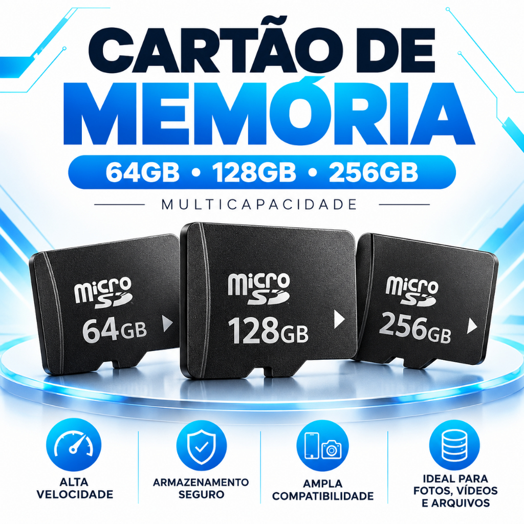 Cartão de Memória Micro SD 64GB 128GB 256GB Alta Velocidade para Celular Câmera e Outros Dispositivos