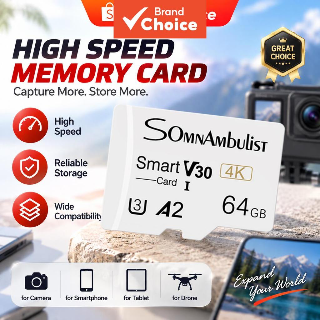 Cartão Micro SD SomnAmbulist Classe 10 32GB 64GB 128GB 256GB Armazenamento De Memória De TF De Alta Velocidade Para CCTV
