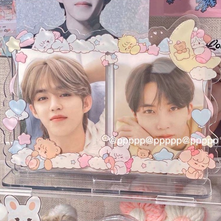 Cute Bunny 3inch 5inch Photo Frame Double Card Display Porta-Cartões Acrílico Idol Photocard Desktop Decor Cartoon Armazenamento De Proteção
