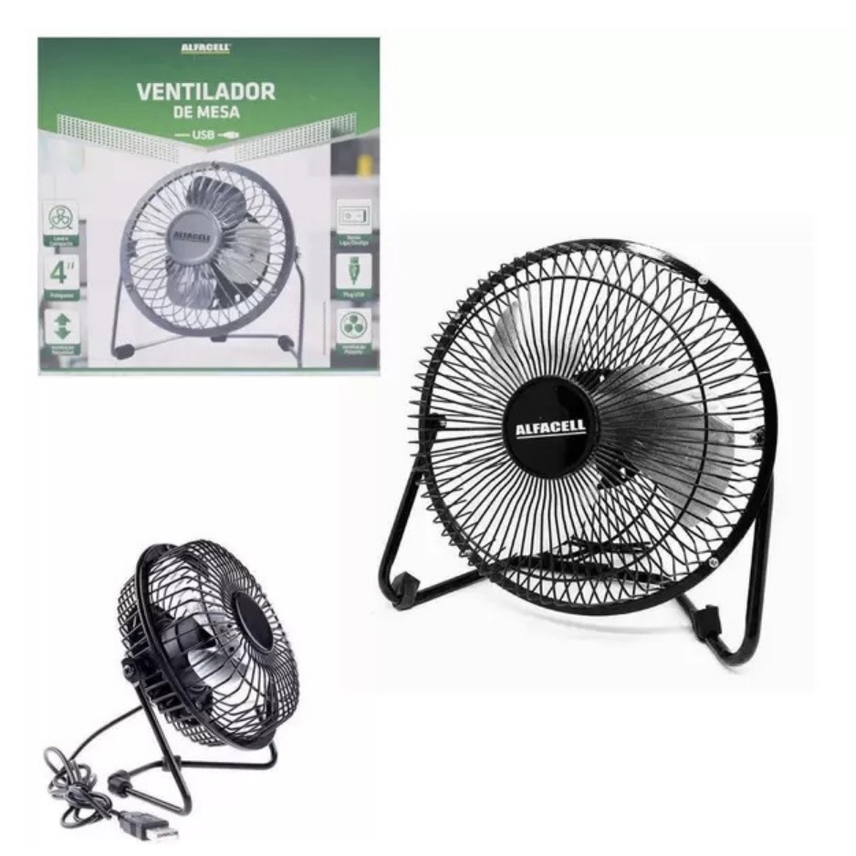 Mini Ventilador De Mesa Portátil Usb 4 Pás Metal 4 Polegadas