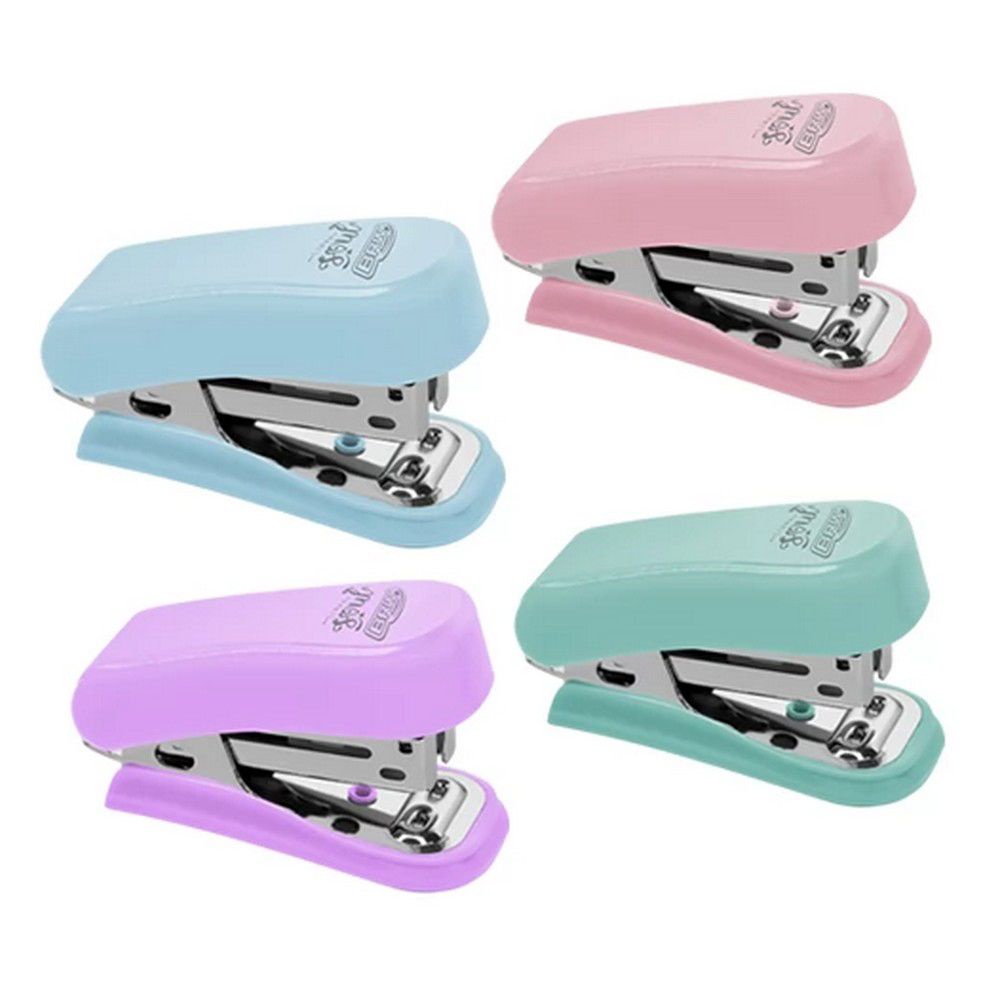 Mini Grampeador Cores Pastel até 20 Folhas BRW | Metal | Portátil | Escolar | Escritório | Papelaria