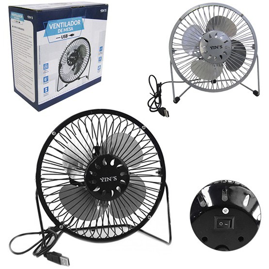 Ventilador De Mesa Metal Portátil Preto Mini Usb 13Cm 4 Pás - Mini Ventilador De PC/Notebook Acessórios