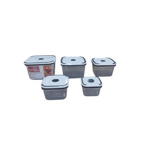 Potes Herméticos Quadrados Plástico 5 Unidades 320ml 630ml 1000ml 1600ml 2300ml Transparente Branco TOP RIO