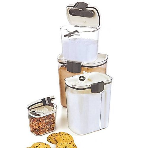 Potes Herméticos Plástico 4 Peças Dispenser Açucareiro Porta Grãos Transparente Tampa Branca Top Rio