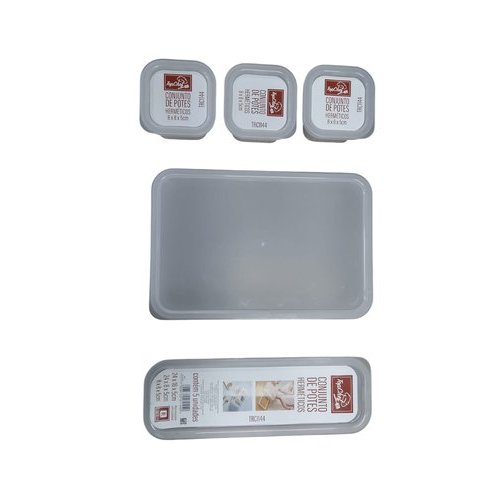 Potes Herméticos Plástico 5 Peças 200ml 500ml 1.200ml Transparente TOP RIO