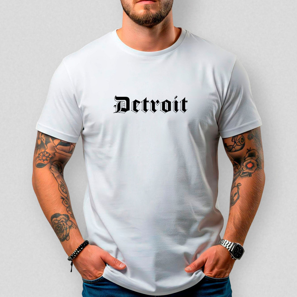 Camiseta Masculina Básica Algodão Premium Detroit Street 241 Academia Fitness Treino Estilo Casual