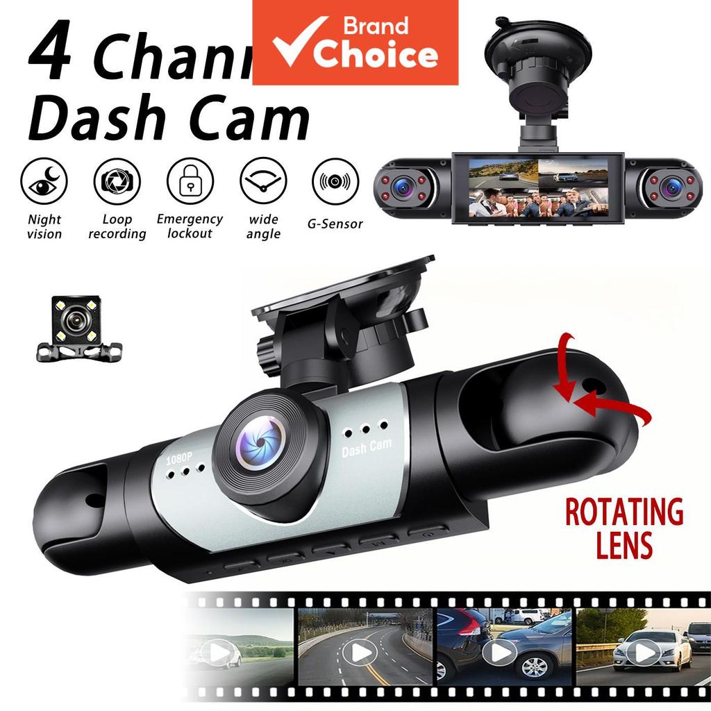 Gravador de Carro 360° com 4 Câmeras, DVR Full HD 1080P, Visão Noturna, Sensor G, Monitoramento de Estacionamento,