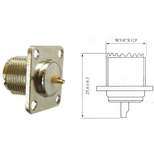 10 Peças - Conector Uhf Fêmea P/ Painel Base Quadrada