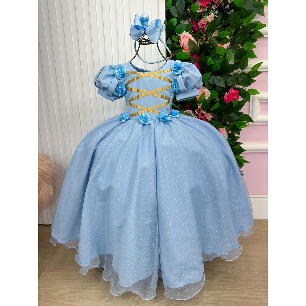 Vestido Bella Child/Fantasia Longa Princesa Azul
