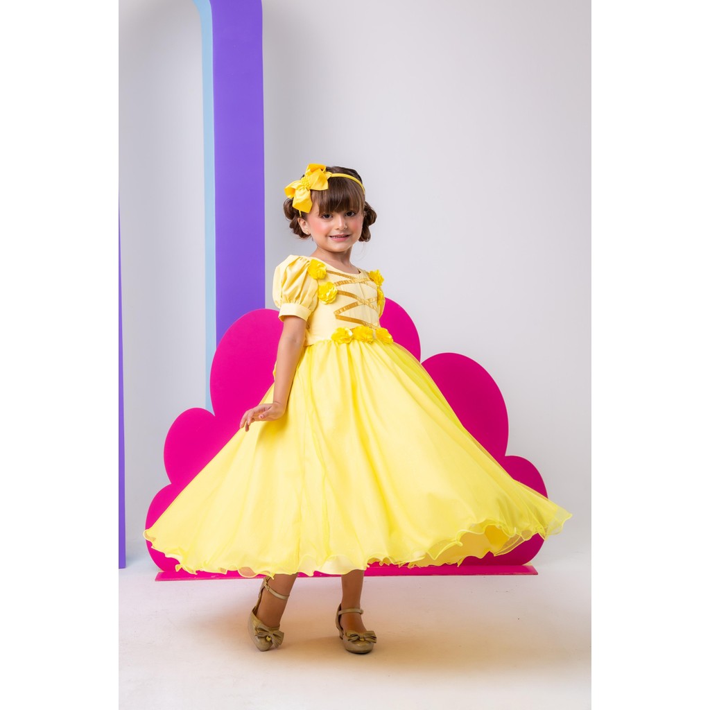 Vestido Bella Child/Fantasia Longa Princesa Amarelo