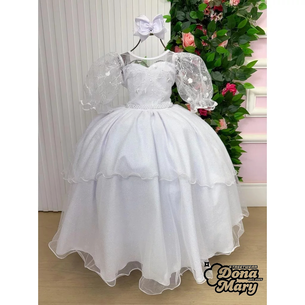 Vestido modelo Bellla Chilld Longo Eva Cor Branco