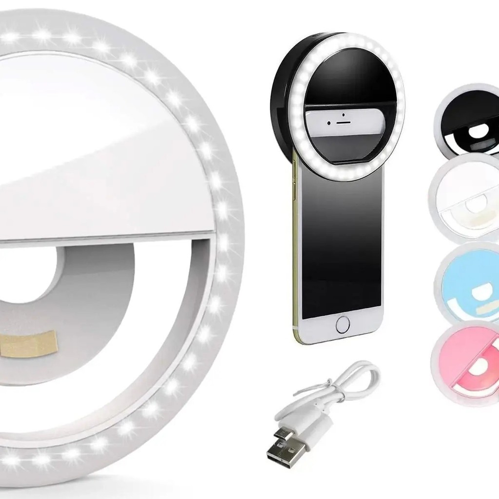 Mini Ring Light Selfie de LED Clip para Celular Smartphone Câmera Iluminação Portátil Universal Cores Aleatórias
