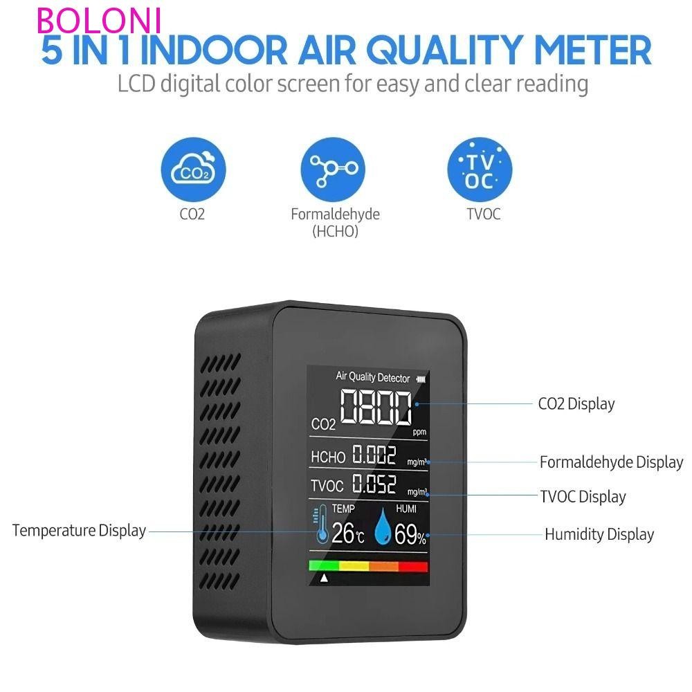 Monitor De Qualidade Do Ar BOLONI , Detector De CO2 LCD 5 Em 1 , Testador De Umidade , Temperatura TVOC , Escritório