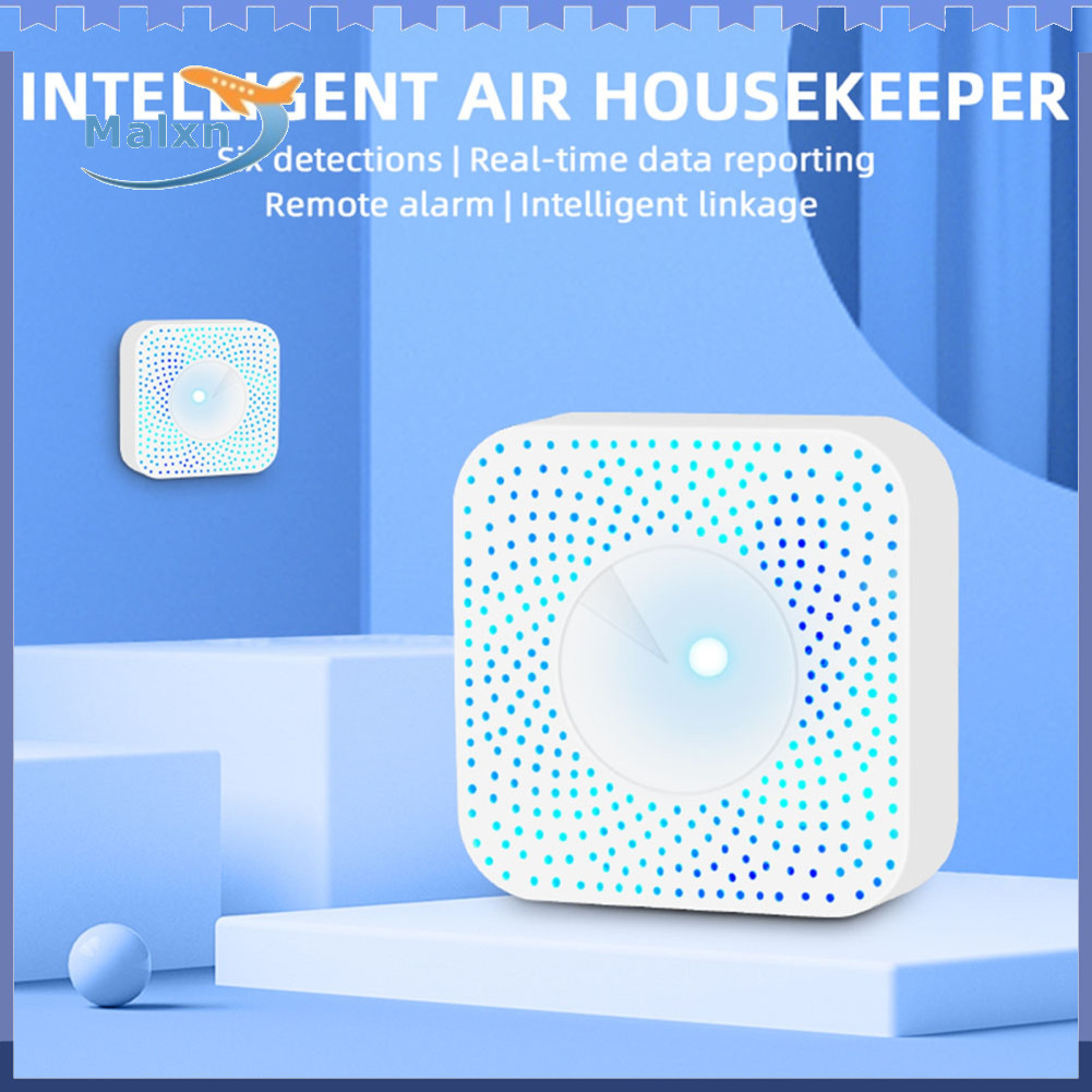 Malxn-br Tuya WiFi Intelligent Air Housekeeper Monitor de qualidade 6 em 1 PM2.5 / Formaldeído / TVOC / CO2 / Detector