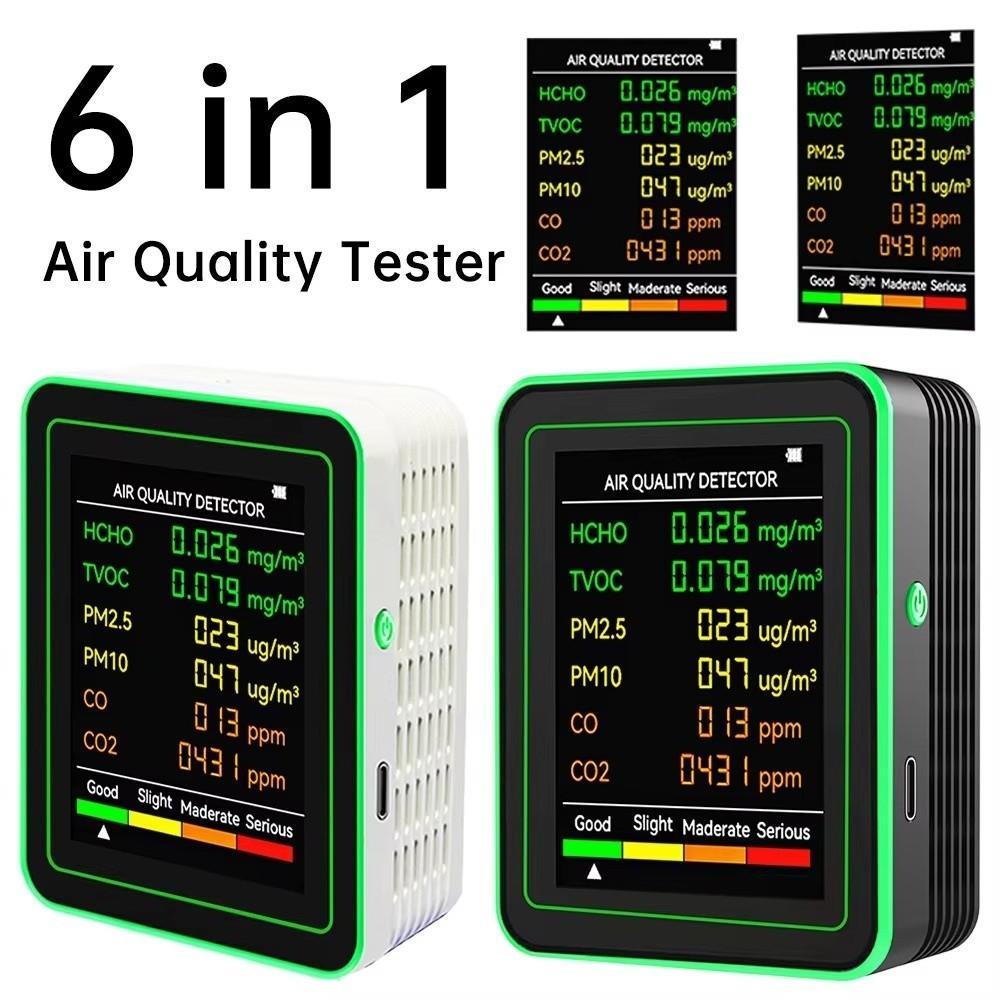 Monitor De Qualidade Do Ar , Detector De 6 Em 1 De Alta Sensibilidade , Sensor De CO2 TVOC De Monitoramento Tempo Real