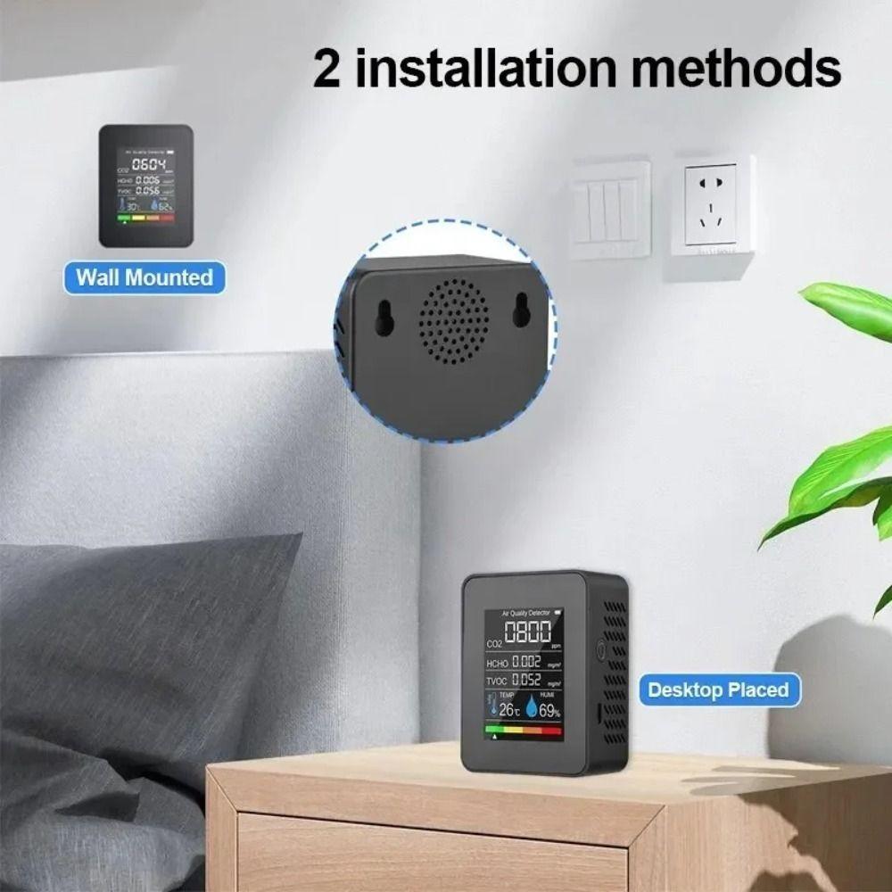 Detector De CO2 , Monitor De Qualidade Do Ar LCD 5 Em 1 , Testador Recarregável De Temperatura E Umidade TVOC Escritório