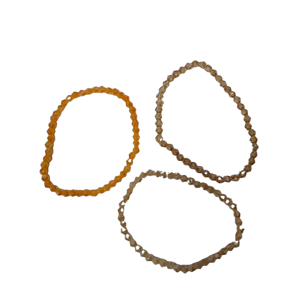 03 Pulseira Miçanga Laranja, Bege e Marrom Cristal