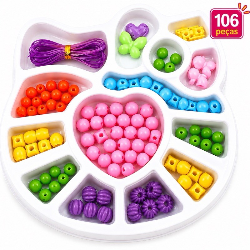 Kit Miçangas Infantil 106 Peças Fazer Pulseiras Colares DIY Brinquedo Criativo